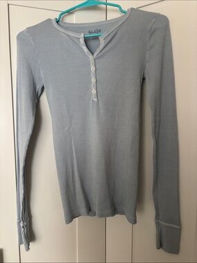 Brandy Melville Light Blue Ribbed Long Sleeve Henley Top